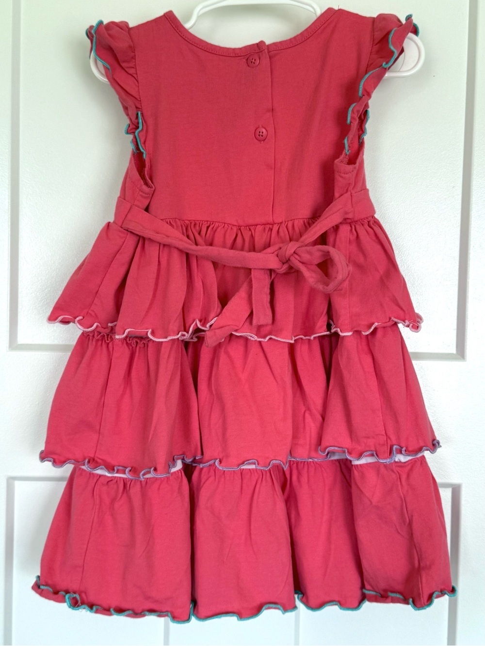 Goodlad Girls Tiered Pom Pom Dress | Size 4T | Coral Pink Ruffle Dress - Picture 2 of 4